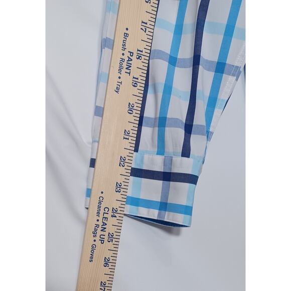 Alfani Slim Fit Stretch XL 17- 17.5 / 34-35 Men's Button Up Blue White Plaid - Picture 8 of 13